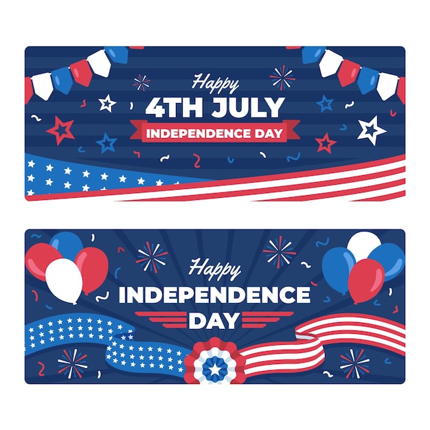 Flat 4th of july - independence day banners set