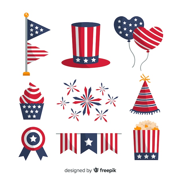 Free Vector flat 4th of july - independence day element collection