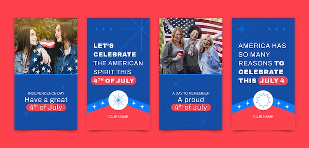 Flat 4th of july instagram stories collection