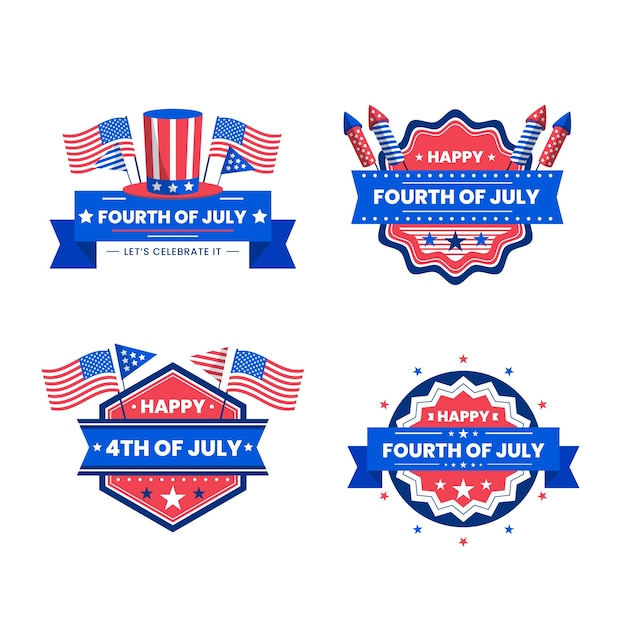 Flat 4th of july labels collection