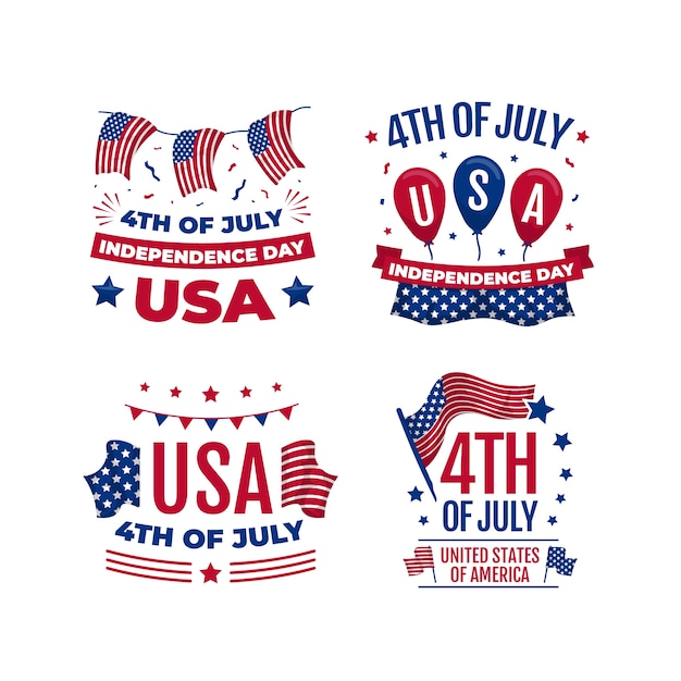 Flat 4th of july labels collection