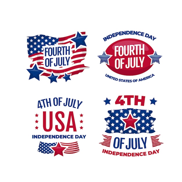 Flat 4th of july labels collection