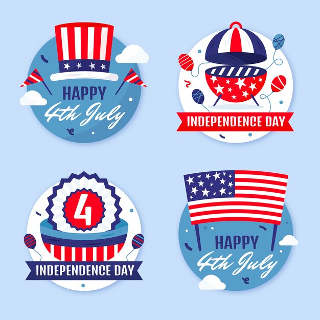 Flat 4th of july labels collection