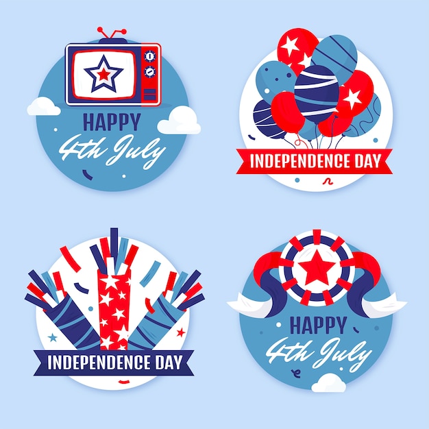 Flat 4th of july labels collection