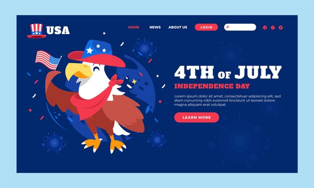 Flat 4th of july landing page template