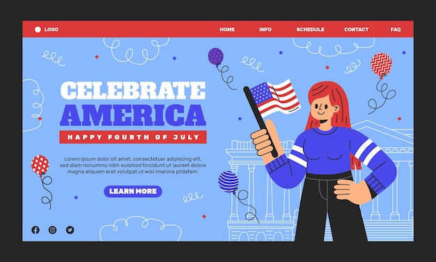 Free Vector flat 4th of july landing page template