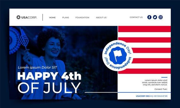 Flat 4th of july landing page template