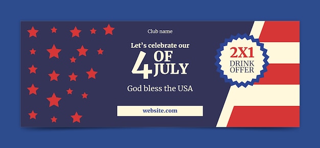 Flat 4th of july social media cover template