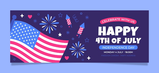 Flat 4th of july social media cover template