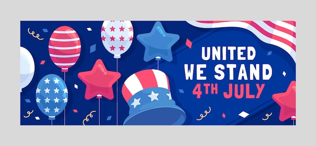 Flat 4th of july social media cover template