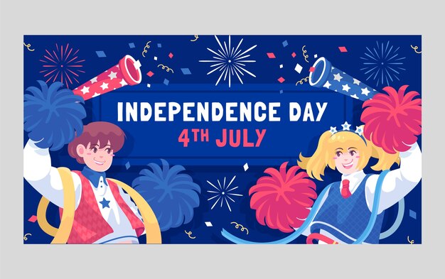 Flat 4th of july social media post template