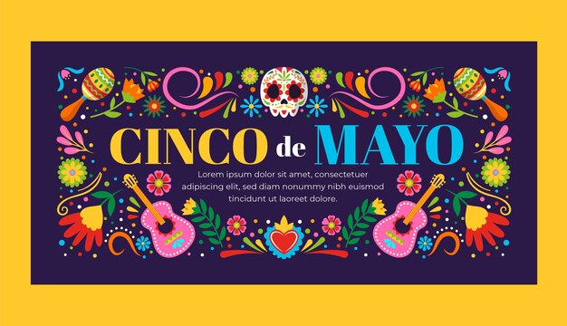 Flat 5 de mayo horizontal banner template