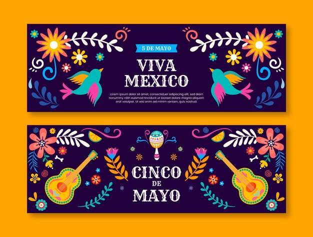 Flat 5 de mayo horizontal banners pack