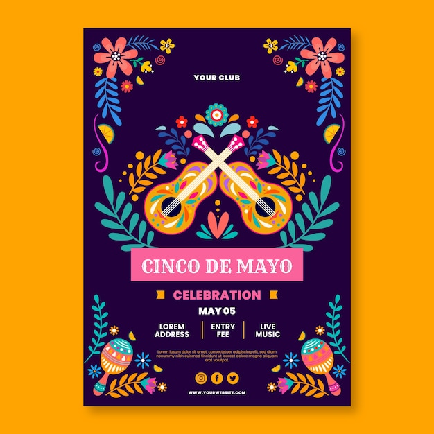 Flat 5 de mayo vertical poster template