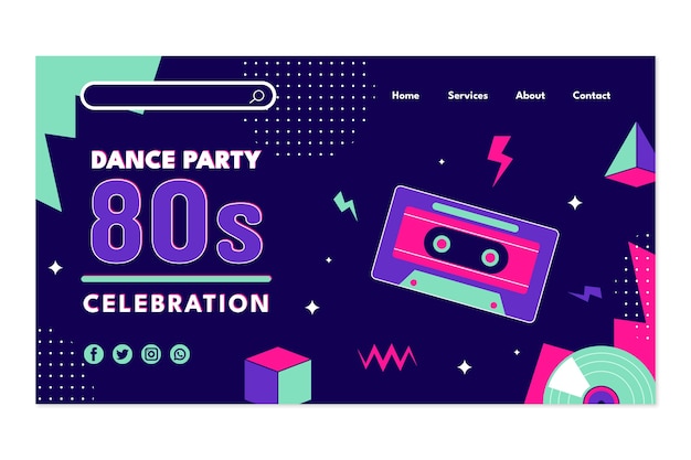 Free Vector flat 80s party landing page template