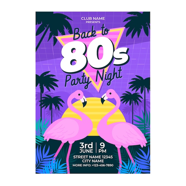 Free Vector flat 80s party poster template for summer season