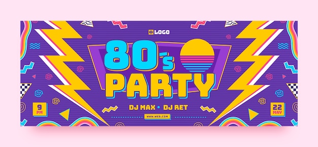 Free Vector flat 80s party social media cover template