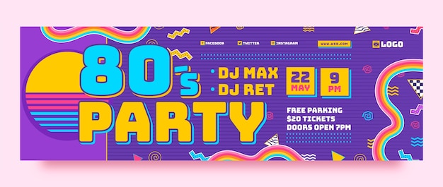 Free Vector flat 80s party twitter header