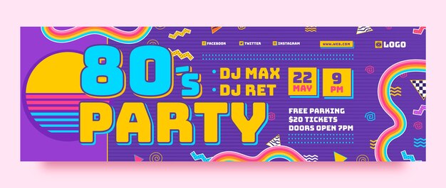 Flat 80s party twitter header