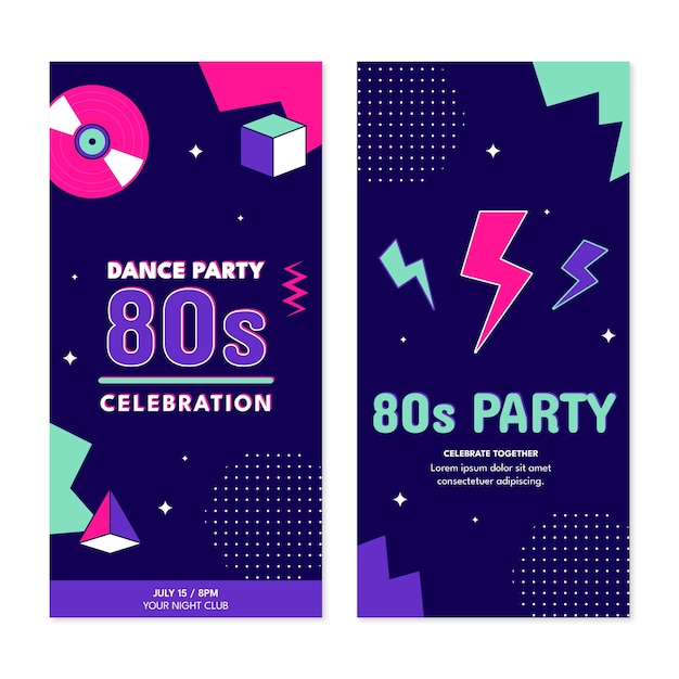 Free Vector flat 80s party vertical banners collection