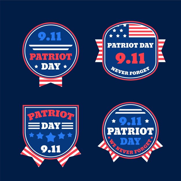 Flat 9.11 patriot day badges collection