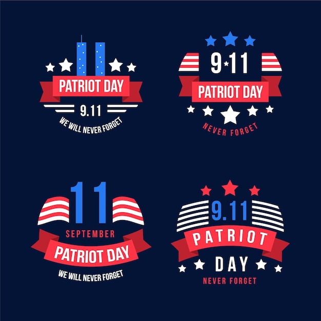 Free Vector flat 9.11 patriot day badges collection