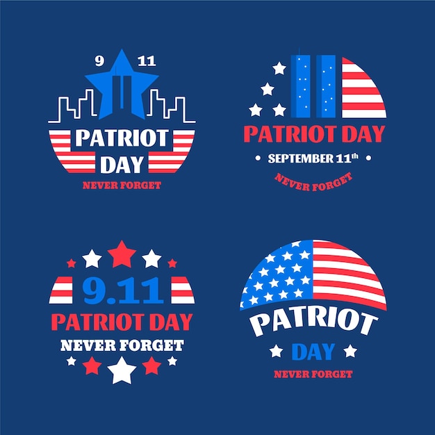 Flat 9.11 patriot day badges collection