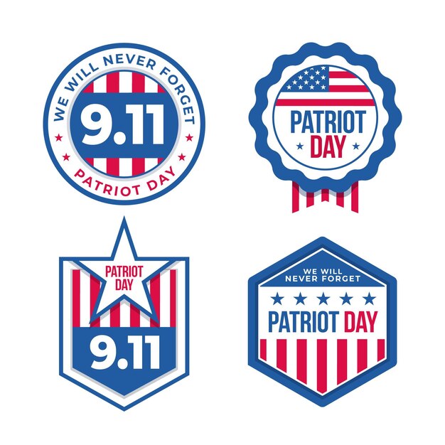 Flat 9.11 patriot day badges collection