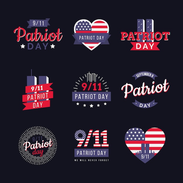 Free Vector flat 9.11 patriot day badges collection