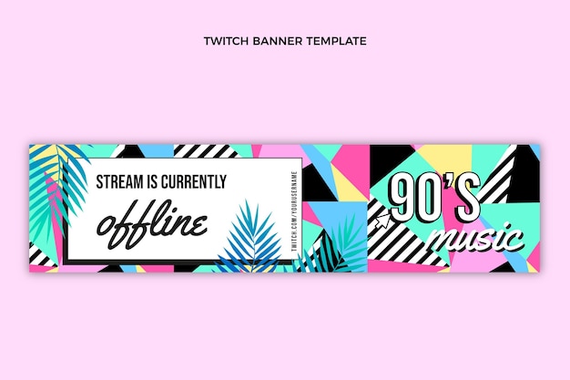 Flat 90s music festival twitch banner