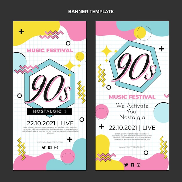 Flat 90s music festival vertical banners