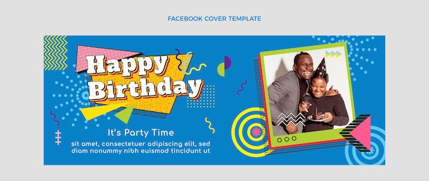 Flat 90s nostalgic birthday facebook cover