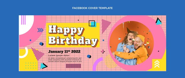 Flat 90s nostalgic birthday facebook cover