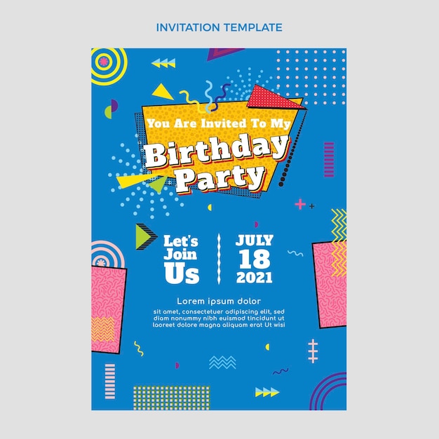 Free vector flat 90s nostalgic birthday invitation