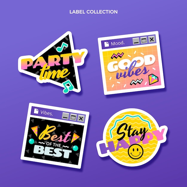 Flat 90s nostalgic birthday label set