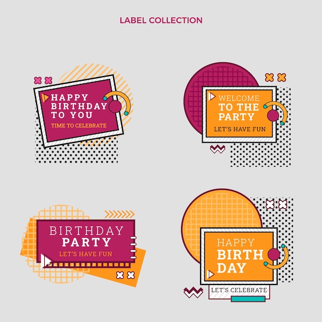 Free Vector flat 90s nostalgic birthday labels