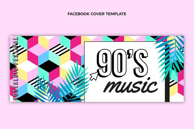 Flat 90s nostalgic music festival facebook cover