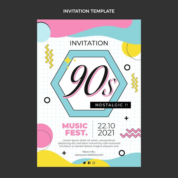 Flat 90s nostalgic music festival invitation