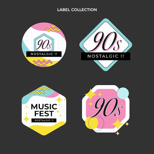 Flat 90s nostalgic music festival labels