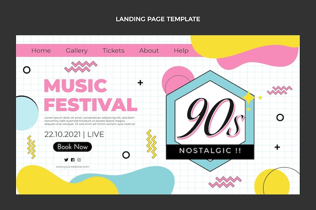 Flat 90s nostalgic music festival landing page