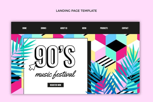 Flat 90s nostalgic music festival landing page