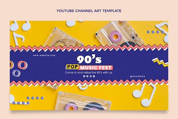 Free Vector flat 90s nostalgic music festival youtube channel art