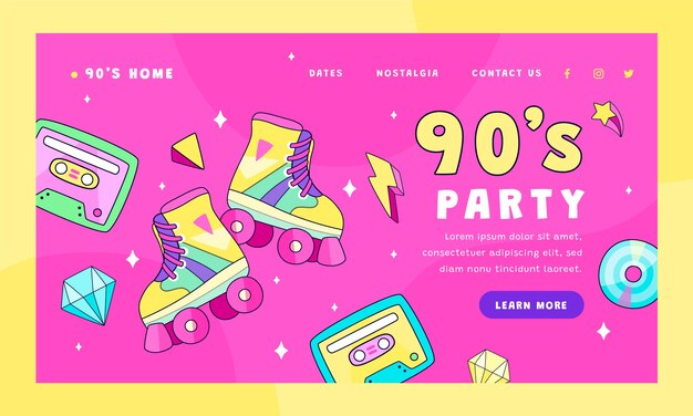 Flat 90s party landing page template