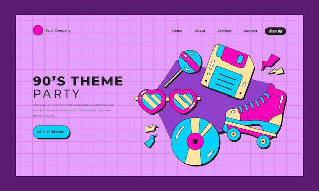 Free Vector flat 90s party landing page template