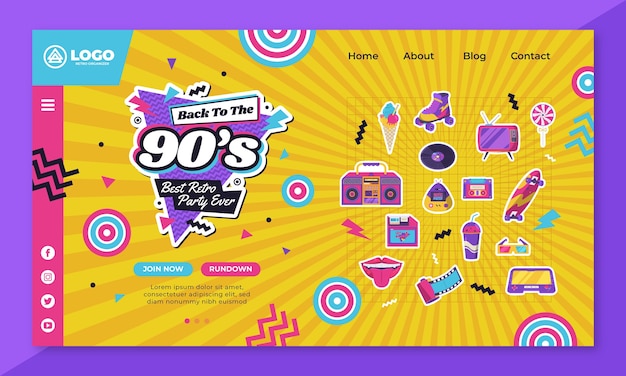 Flat 90s party landing page template