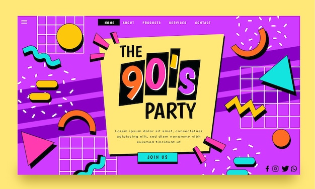 Flat 90s party landing page template