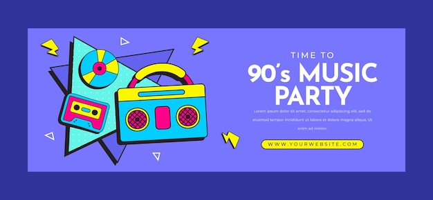 Flat 90s party social media cover template