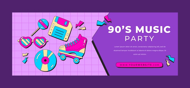 Flat 90s party social media cover template