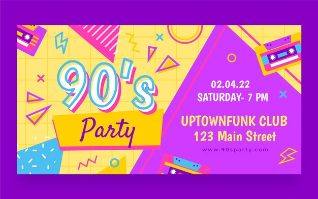 Flat 90s party social media post template