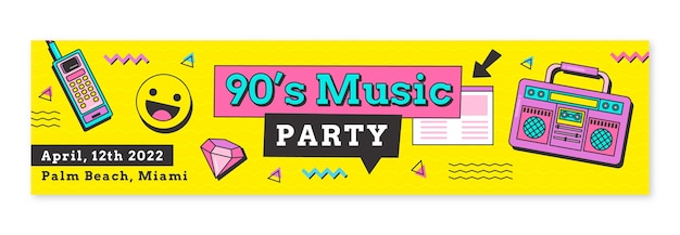 Flat 90s party twitch banner